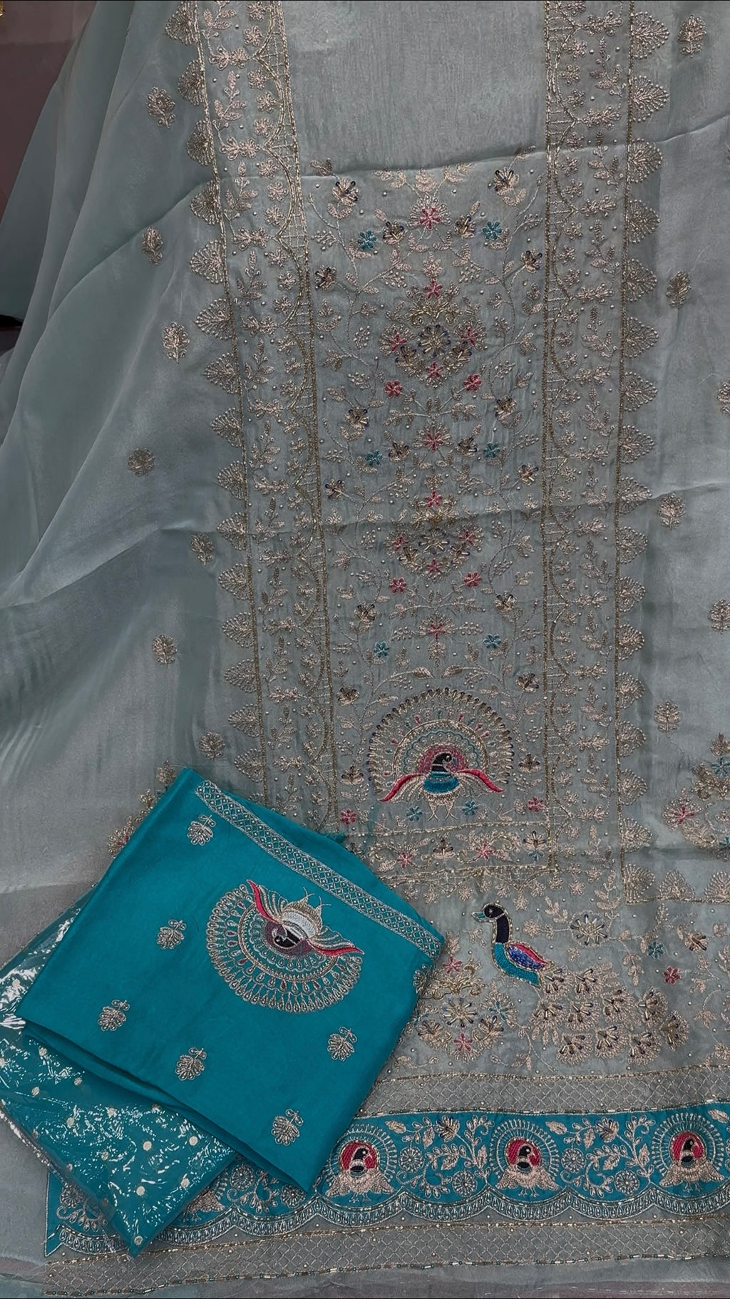 Peacock Design Hand Embroidery Beautiful Unstich Suit Salwar