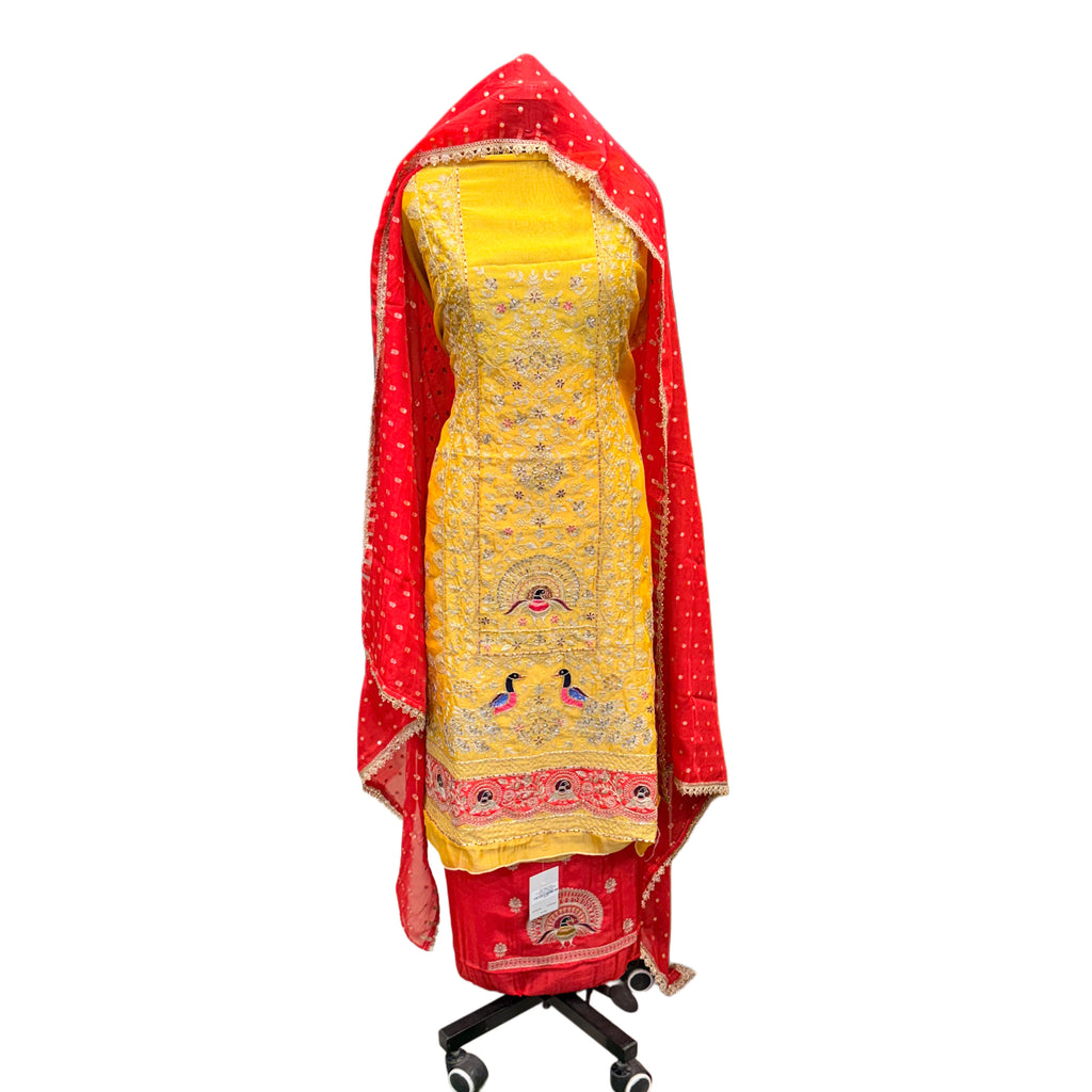 Peacock Design Hand Embroidery Beautiful Unstich Suit Salwar