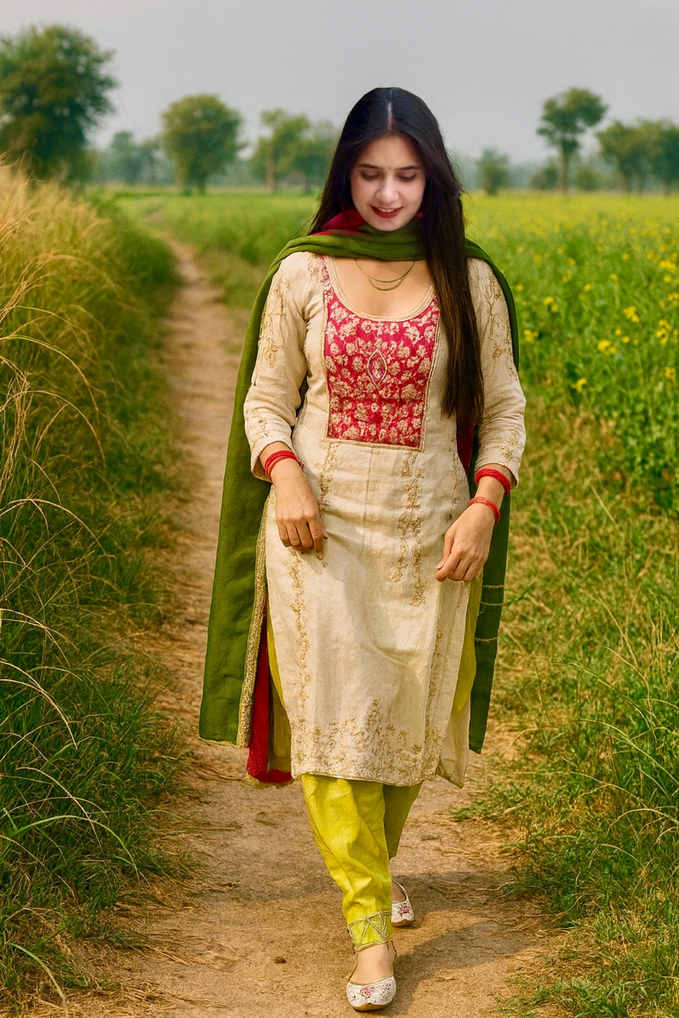 3D Suit Hand Embroidery Work | 3 Pic Unstich White Green Pink Colourful ladies Wear