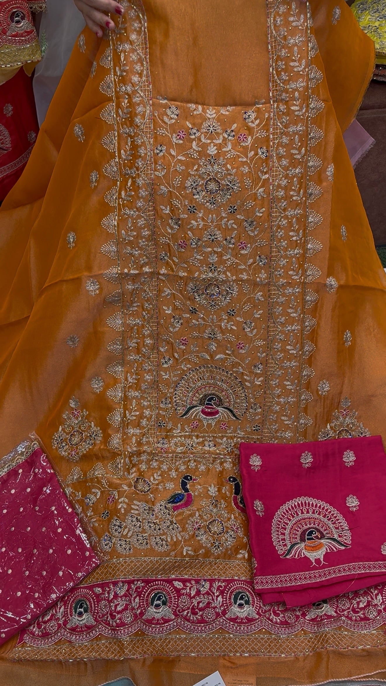 Peacock Design Hand Embroidery Beautiful Unstich Suit Salwar