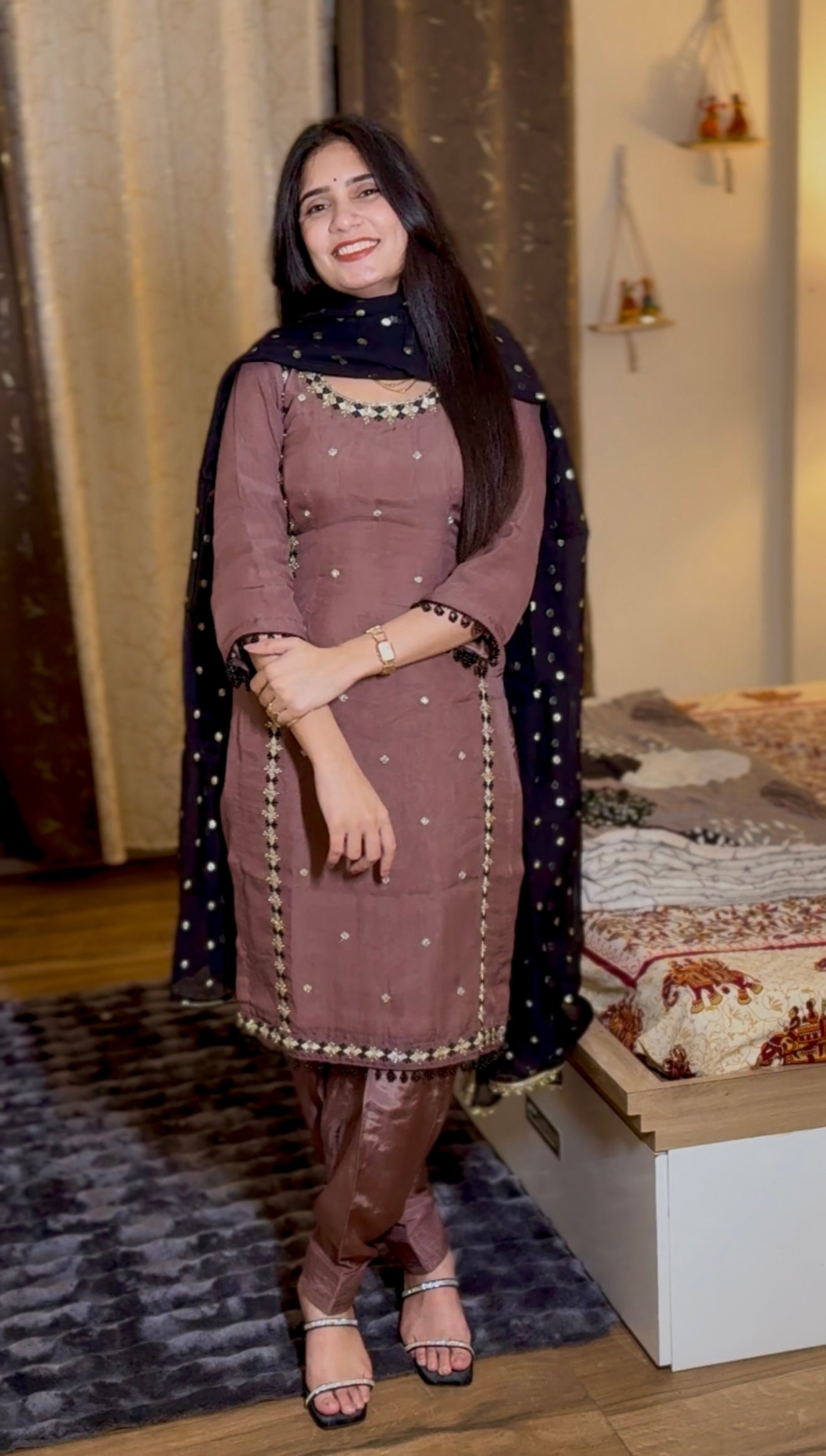 Mouse Colour Hand + Machine Embroidery Punjabi Suit Salwar | Unstich Suit