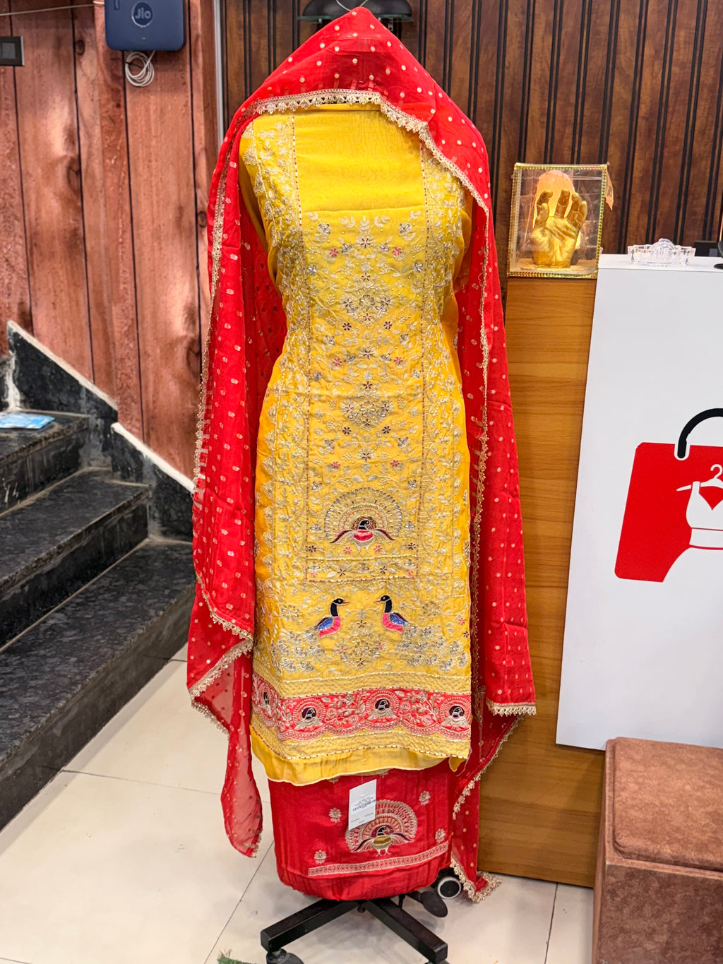 Peacock Design Hand Embroidery Beautiful Unstich Suit Salwar