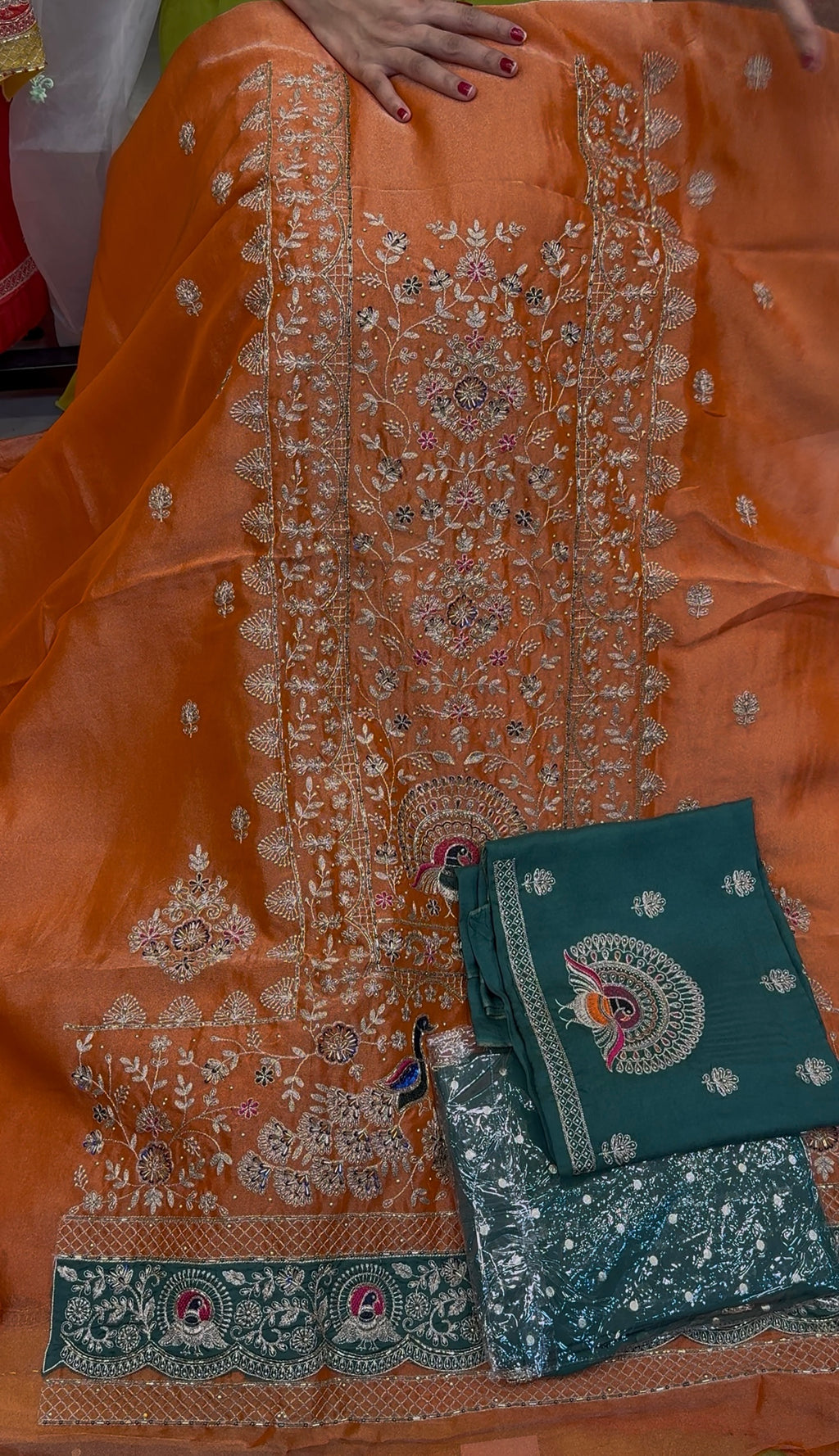 Peacock Design Hand Embroidery Beautiful Unstich Suit Salwar