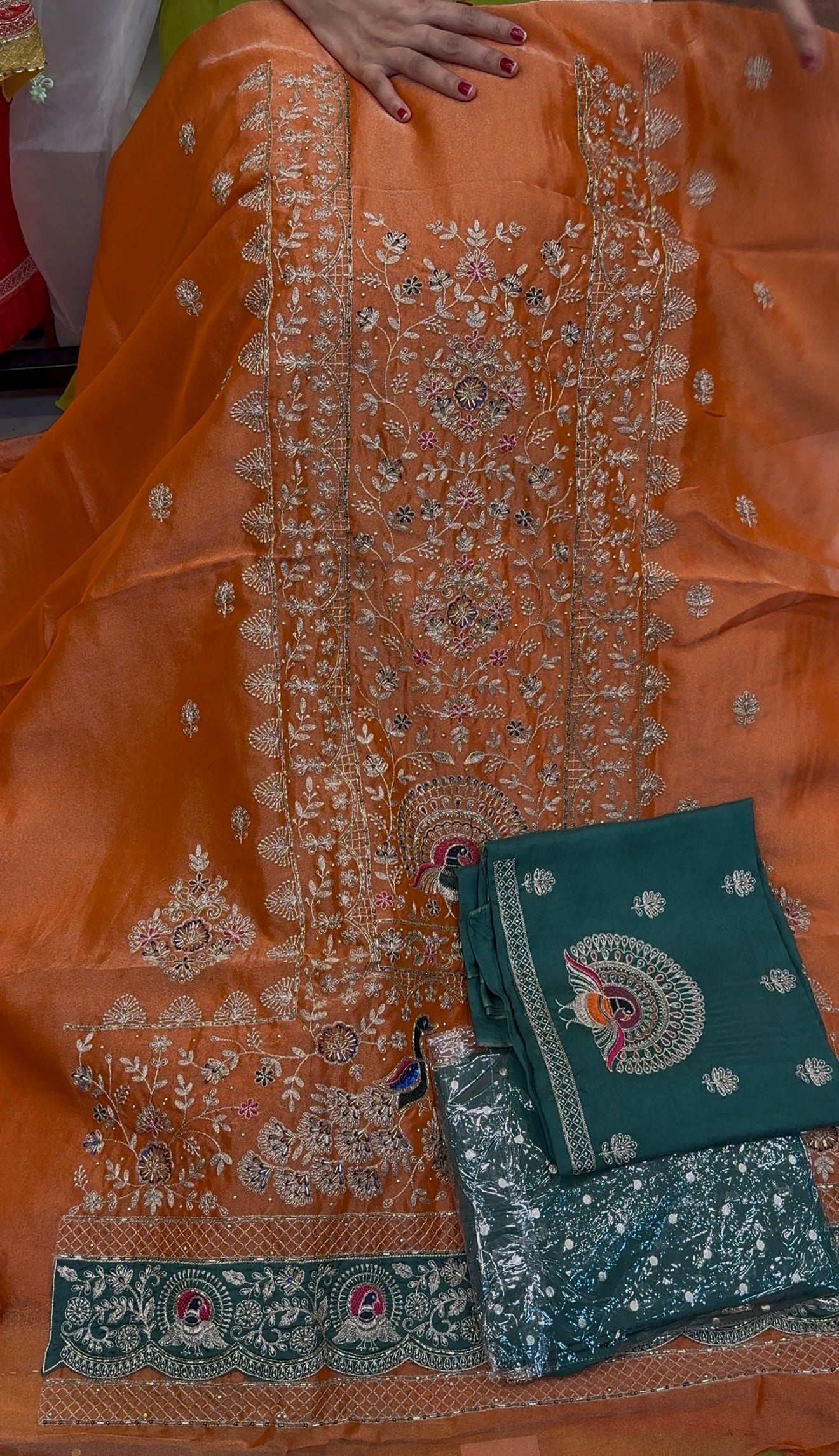 Peacock Design Hand Embroidery Beautiful Unstich Suit Salwar