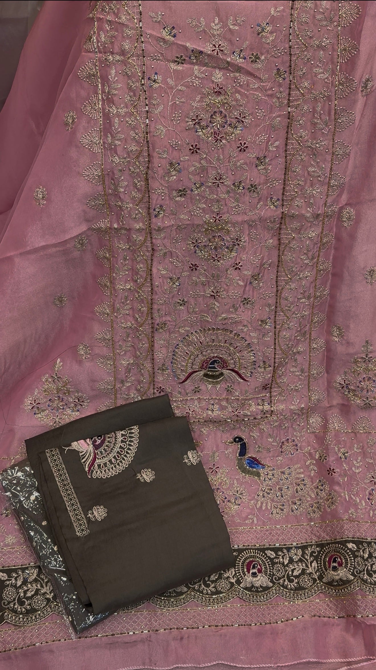 Peacock Design Hand Embroidery Beautiful Unstich Suit Salwar